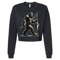 Bigfoot Walleye Hunting Angler Sasquatch Walleye Fishing Cropped Pullover Crew