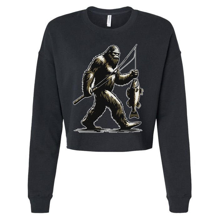 Bigfoot Walleye Hunting Angler Sasquatch Walleye Fishing Cropped Pullover Crew