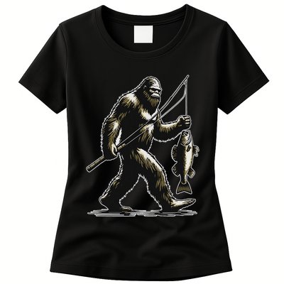 Bigfoot Walleye Hunting Angler Sasquatch Walleye Fishing Womens T-Shirt