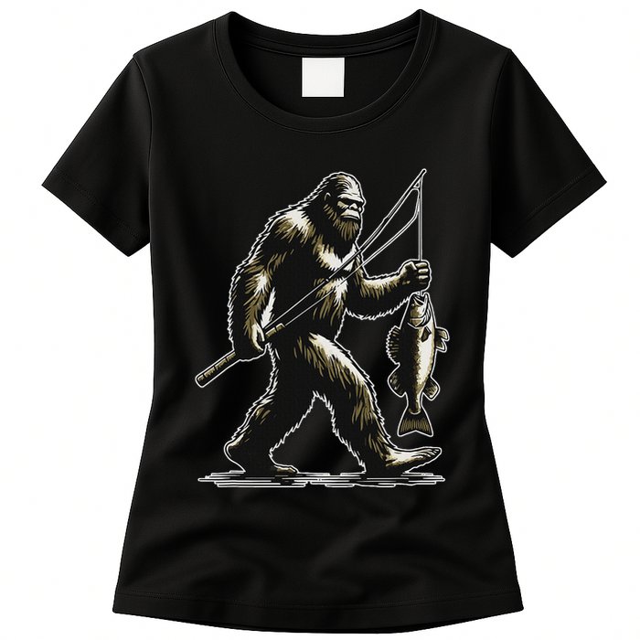 Bigfoot Walleye Hunting Angler Sasquatch Walleye Fishing Womens T-Shirt