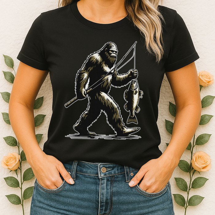 Bigfoot Walleye Hunting Angler Sasquatch Walleye Fishing Womens T-Shirt