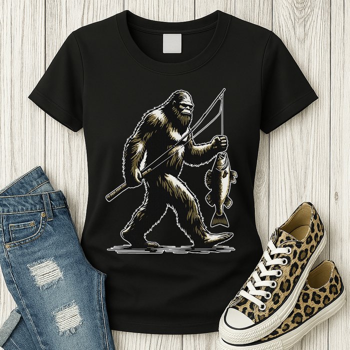Bigfoot Walleye Hunting Angler Sasquatch Walleye Fishing Womens T-Shirt