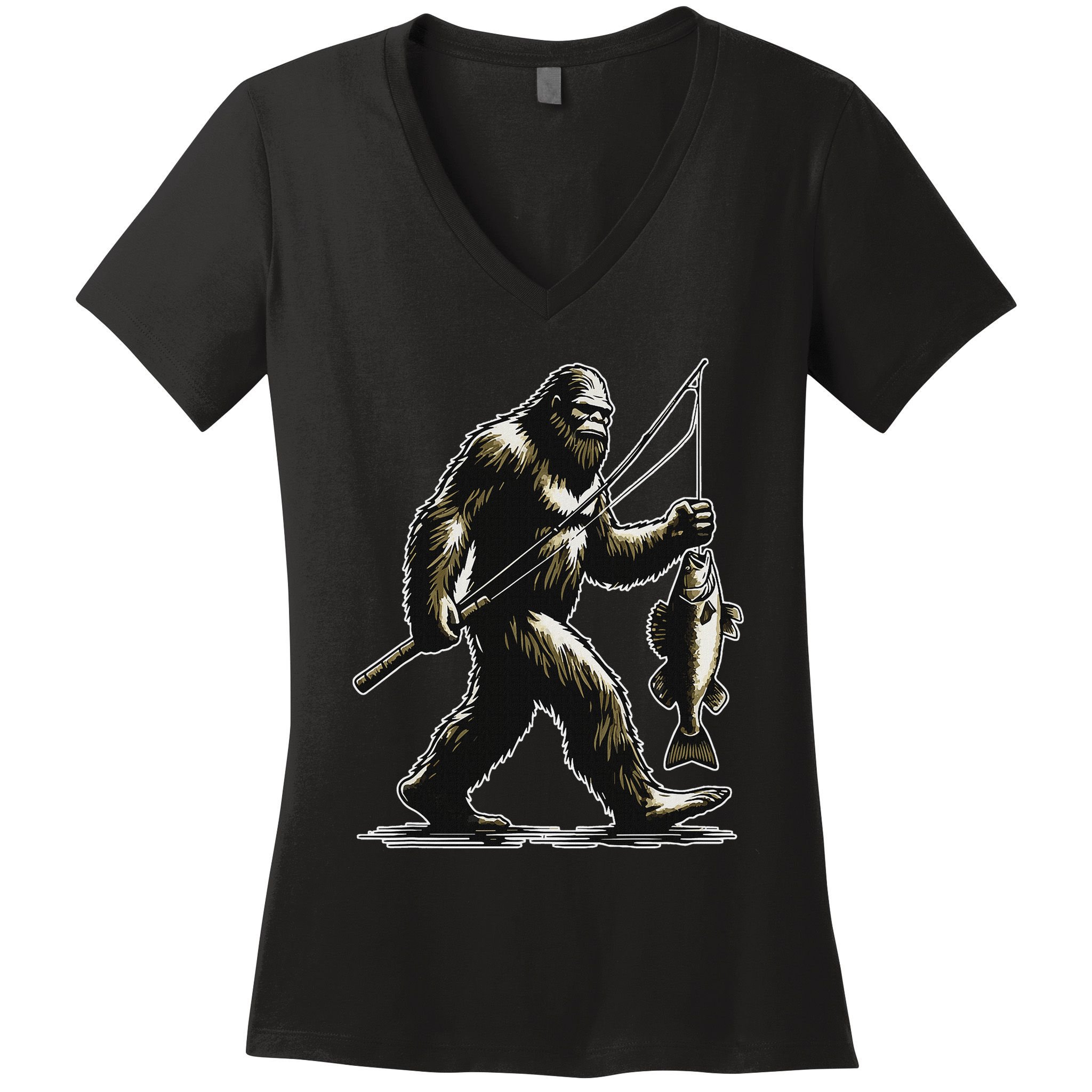 Bigfoot Walleye Hunting Angler Sasquatch Walleye Fishing Women's V-Neck T-Shirt