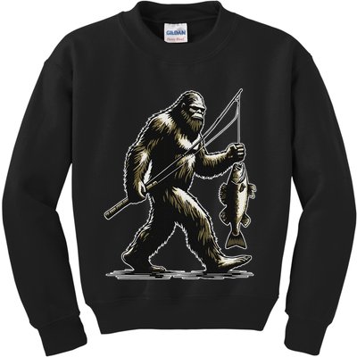 Bigfoot Walleye Hunting Angler Sasquatch Walleye Fishing Kids Sweatshirt
