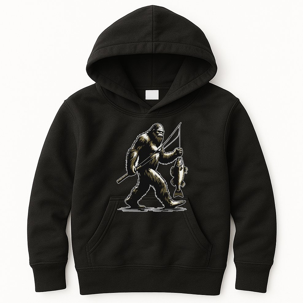 Bigfoot Walleye Hunting Angler Sasquatch Walleye Fishing Kids Hoodie