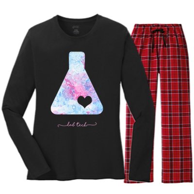 Beaker With Heart Gift Medical Lab Tech Love Lab Week Gift Women's Long Sleeve Flannel Pajama Set 