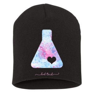 Beaker With Heart Gift Medical Lab Tech Love Lab Week Gift Short Acrylic Beanie