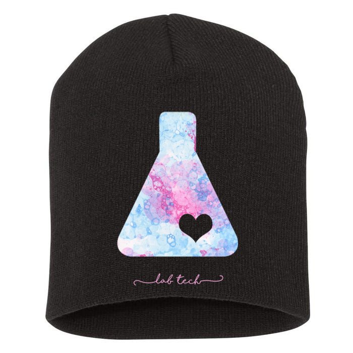 Beaker With Heart Gift Medical Lab Tech Love Lab Week Gift Short Acrylic Beanie