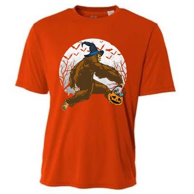 Bigfoot Witch Holding Halloween Pumpkin For Sasquatch Lovers Cooling Performance Crew T-Shirt