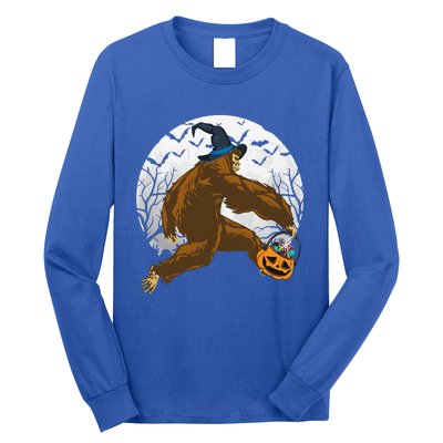 Bigfoot Witch Holding Halloween Pumpkin For Sasquatch Lovers Long Sleeve Shirt