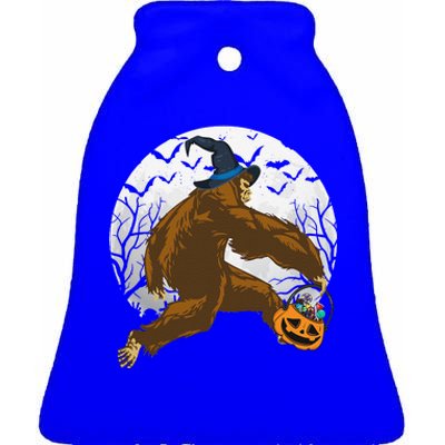 Bigfoot Witch Holding Halloween Pumpkin For Sasquatch Lovers Ceramic Bell Ornament