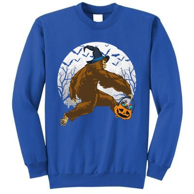 Bigfoot Witch Holding Halloween Pumpkin For Sasquatch Lovers Tall Sweatshirt