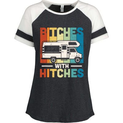 Bitches With Hitches Camping Hiking Outdoor Rv Camper Meaningful Gift Enza Ladies Jersey Colorblock Tee