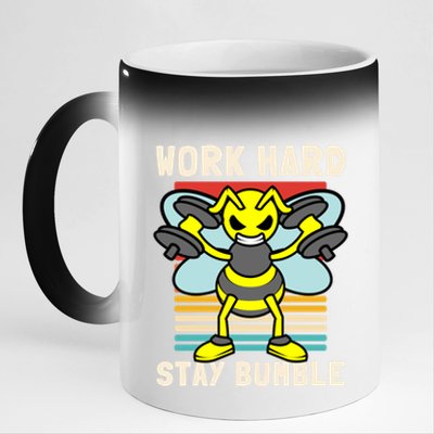 Bee Work Hard Stay Bumble Weightlifting Bees Gym Pun Humble Gift 11oz Black Color Changing Mug