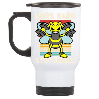 Bee Work Hard Stay Bumble Weightlifting Bees Gym Pun Humble Gift Stainless Steel Travel Mug