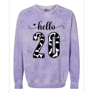 Black White Hello 20 Cow Print 20th Birthday Animal Pattern Colorblast Crewneck Sweatshirt