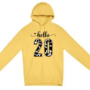 Black White Hello 20 Cow Print 20th Birthday Animal Pattern Premium Pullover Hoodie