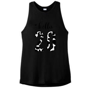 Black White Hello 20 Cow Print 20th Birthday Animal Pattern Ladies PosiCharge Tri-Blend Wicking Tank