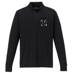 Black White Hello 20 Cow Print 20th Birthday Animal Pattern Performance Long Sleeve Polo