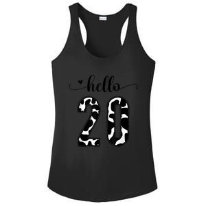 Black White Hello 20 Cow Print 20th Birthday Animal Pattern Ladies PosiCharge Competitor Racerback Tank