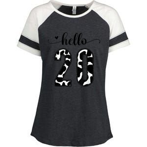 Black White Hello 20 Cow Print 20th Birthday Animal Pattern Enza Ladies Jersey Colorblock Tee