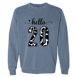 Black White Hello 20 Cow Print 20th Birthday Animal Pattern Garment-Dyed Sweatshirt