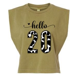 Black White Hello 20 Cow Print 20th Birthday Animal Pattern Garment-Dyed Women's Muscle Tee