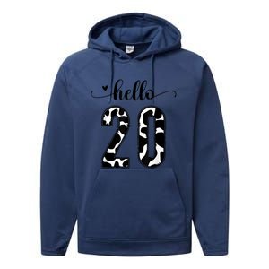 Black White Hello 20 Cow Print 20th Birthday Animal Pattern Performance Fleece Hoodie