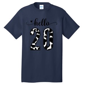 Black White Hello 20 Cow Print 20th Birthday Animal Pattern Tall T-Shirt