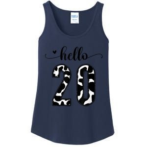 Black White Hello 20 Cow Print 20th Birthday Animal Pattern Ladies Essential Tank