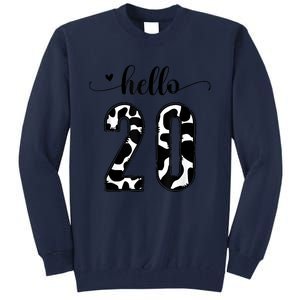 Black White Hello 20 Cow Print 20th Birthday Animal Pattern Tall Sweatshirt