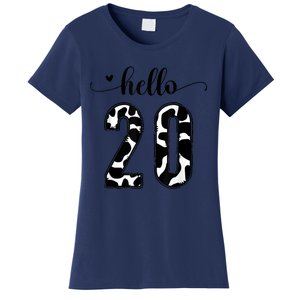 Black White Hello 20 Cow Print 20th Birthday Animal Pattern Women's T-Shirt