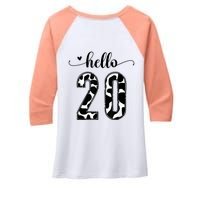 Black White Hello 20 Cow Print 20th Birthday Animal Pattern Women's Tri-Blend 3/4-Sleeve Raglan Shirt