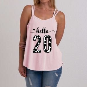 Black White Hello 20 Cow Print 20th Birthday Animal Pattern Women's Strappy Tank