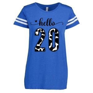 Black White Hello 20 Cow Print 20th Birthday Animal Pattern Enza Ladies Jersey Football T-Shirt