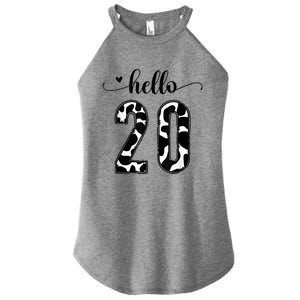 Black White Hello 20 Cow Print 20th Birthday Animal Pattern Women's Perfect Tri Rocker Tank