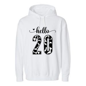 Black White Hello 20 Cow Print 20th Birthday Animal Pattern Garment-Dyed Fleece Hoodie