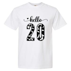 Black White Hello 20 Cow Print 20th Birthday Animal Pattern Garment-Dyed Heavyweight T-Shirt