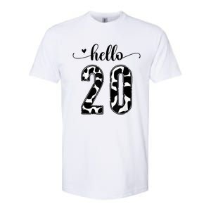 Black White Hello 20 Cow Print 20th Birthday Animal Pattern Softstyle CVC T-Shirt