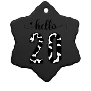 Black White Hello 20 Cow Print 20th Birthday Animal Pattern Ceramic Star Ornament