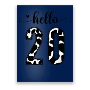 Black White Hello 20 Cow Print 20th Birthday Animal Pattern Poster