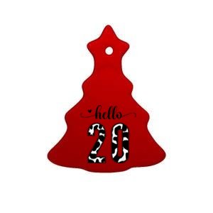 Black White Hello 20 Cow Print 20th Birthday Animal Pattern Ceramic Tree Ornament