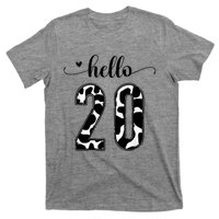 Black White Hello 20 Cow Print 20th Birthday Animal Pattern T-Shirt