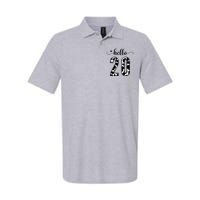 Black White Hello 20 Cow Print 20th Birthday Animal Pattern Softstyle Adult Sport Polo