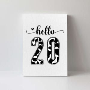 Black White Hello 20 Cow Print 20th Birthday Animal Pattern Canvas