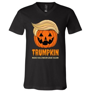 Blonde Wig Halloween Pumpkin V-Neck T-Shirt