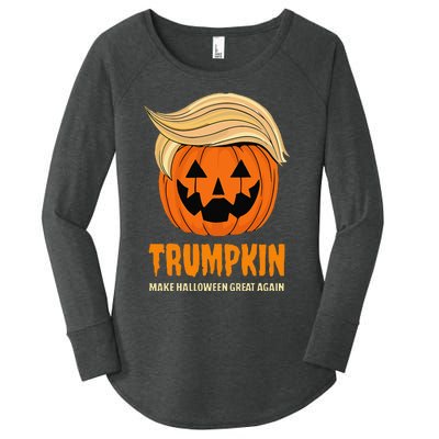 Blonde Wig Halloween Pumpkin Women's Perfect Tri Tunic Long Sleeve Shirt