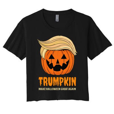 Blonde Wig Halloween Pumpkin Women's Crop Top Tee