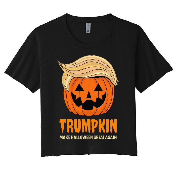 Blonde Wig Halloween Pumpkin Women's Crop Top Tee