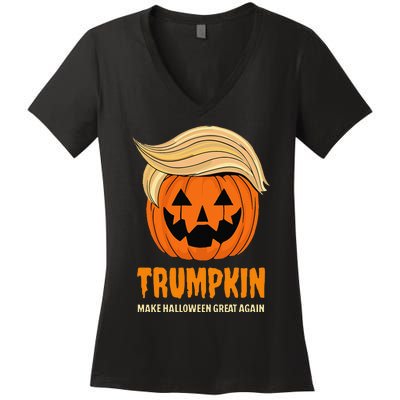 Blonde Wig Halloween Pumpkin Women's V-Neck T-Shirt